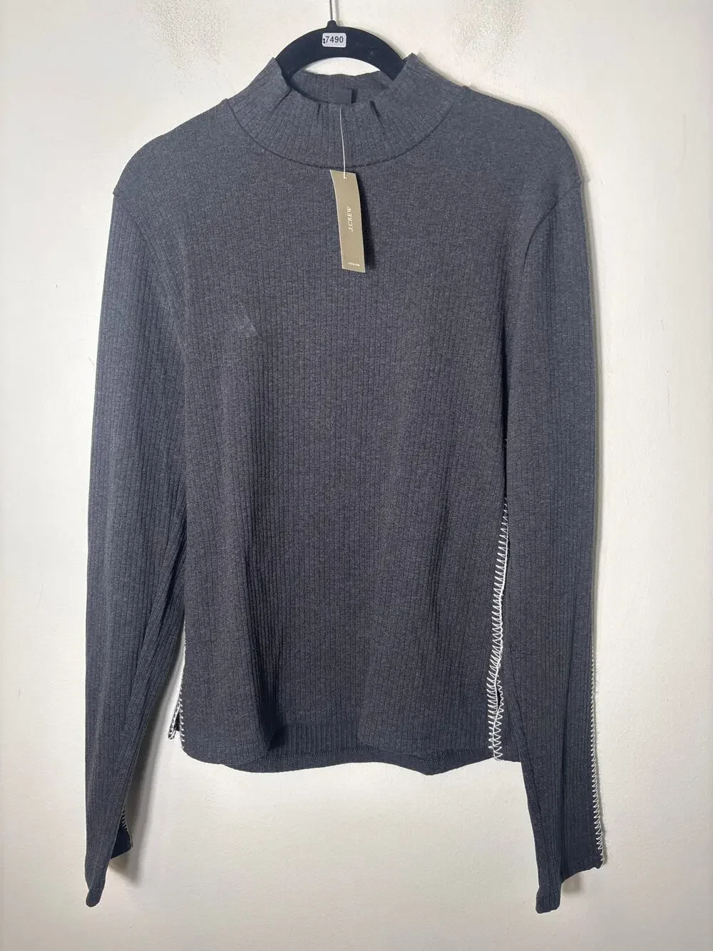 NWT J. Crew Charcoal Gray Ribbed Long Sleeve Sz L